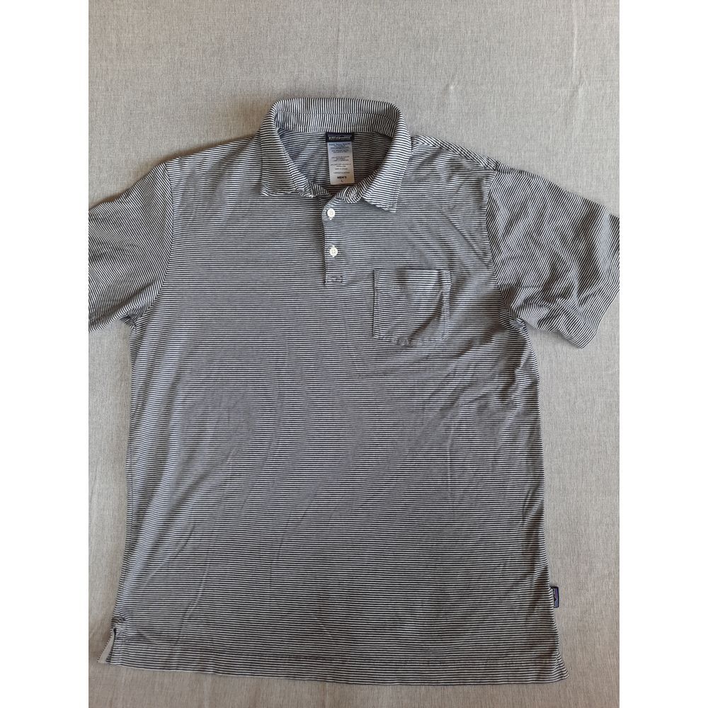 Patagonia Men's Large Striped Polo Shirt Short Sleeve Pocket Organic‎ Cotton
